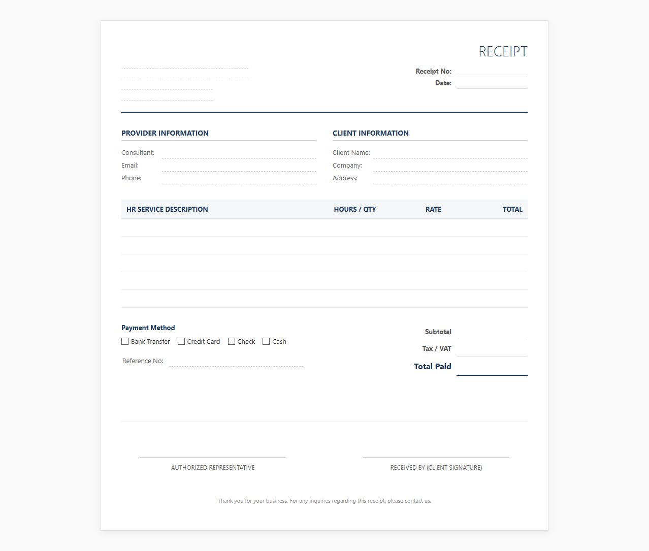 HR Consulting Fees Receipt Template