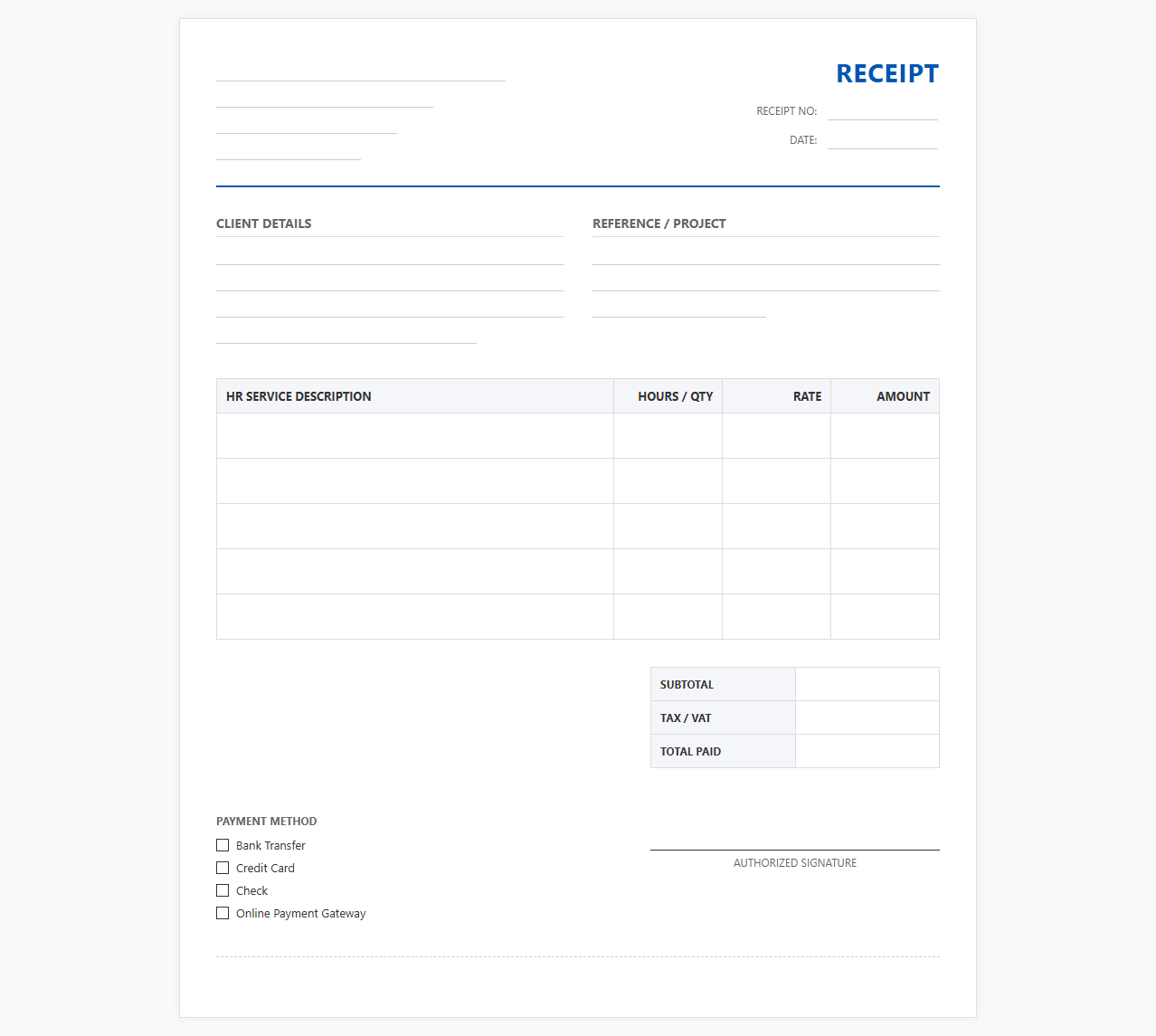 HR Outsourcing Services Receipt Template