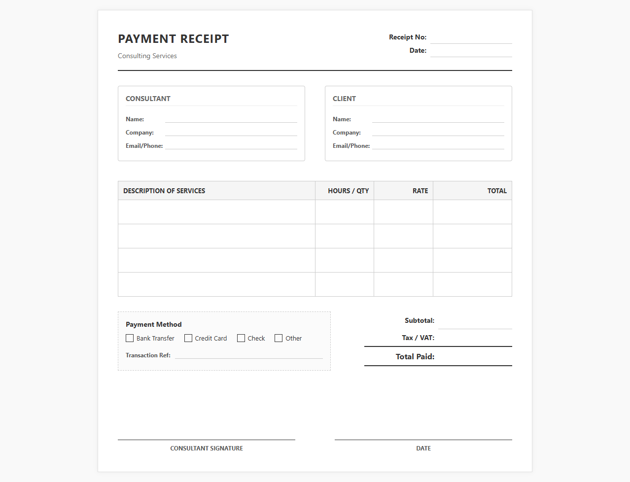 Independent Consultant Payment Receipt Template