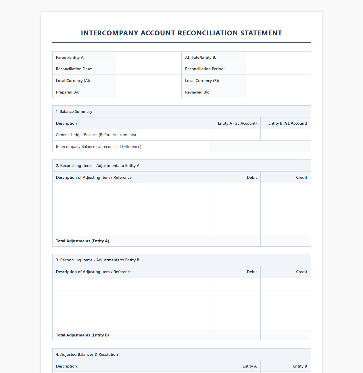 Intercompany Account Reconciliation Statement