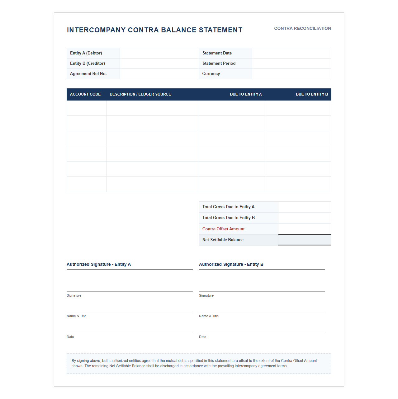 Intercompany Contra Balance Statement Document