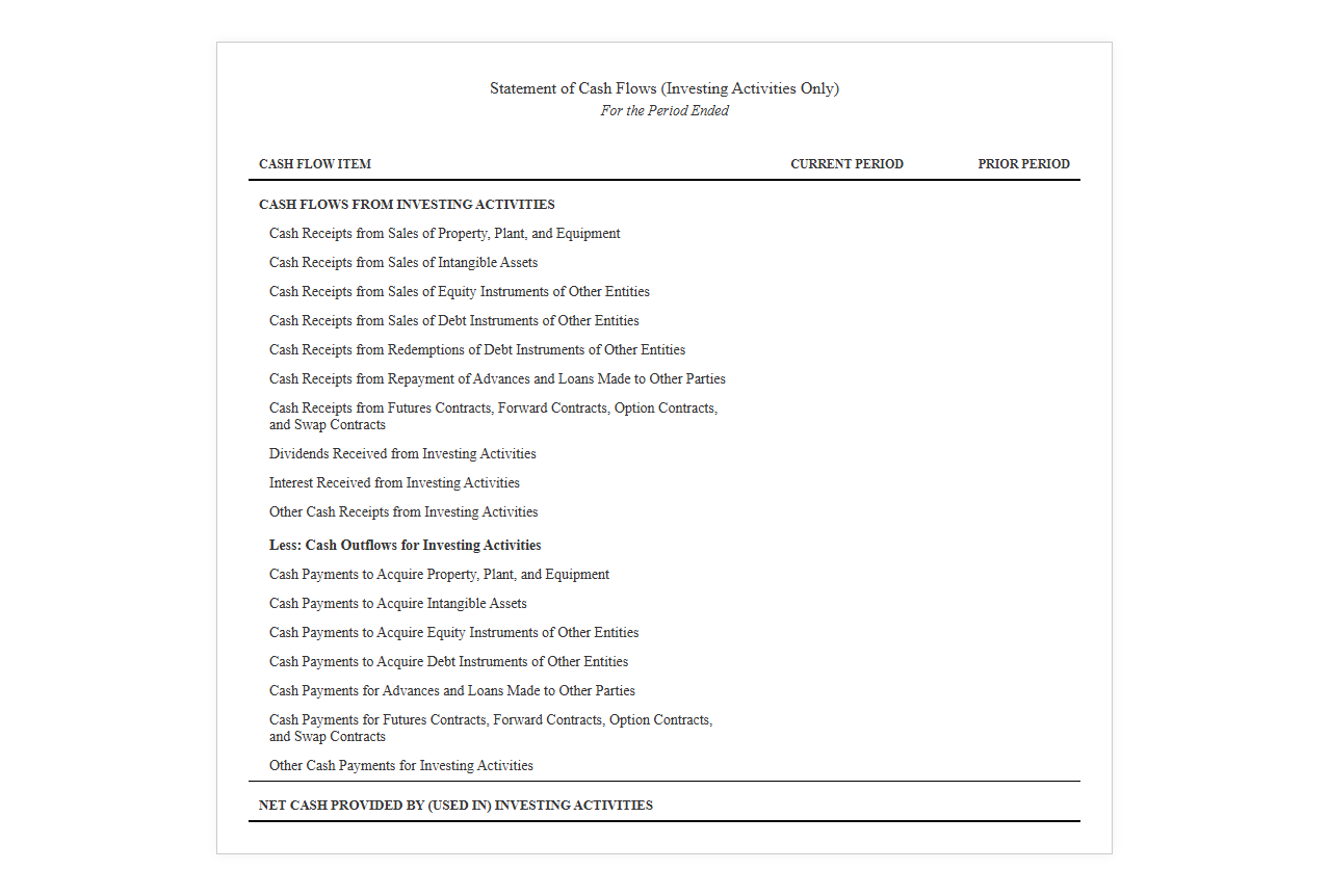 Investing Cash Flow Statement Format