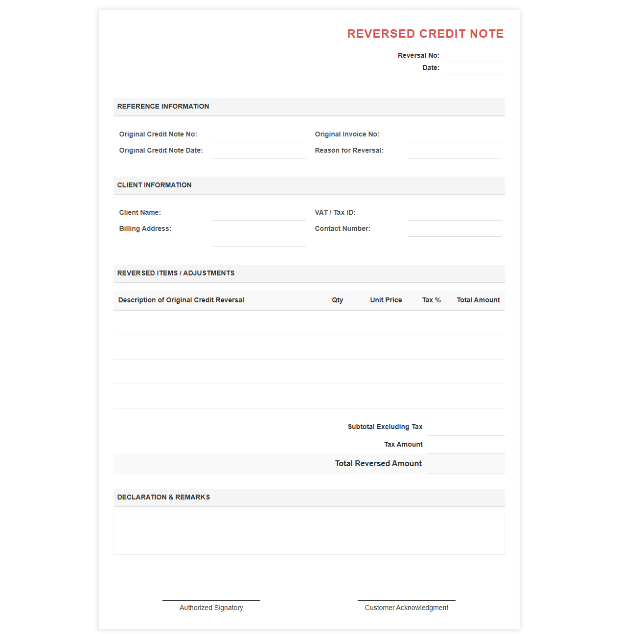 Invoice Template for Cancelled Credit Note
