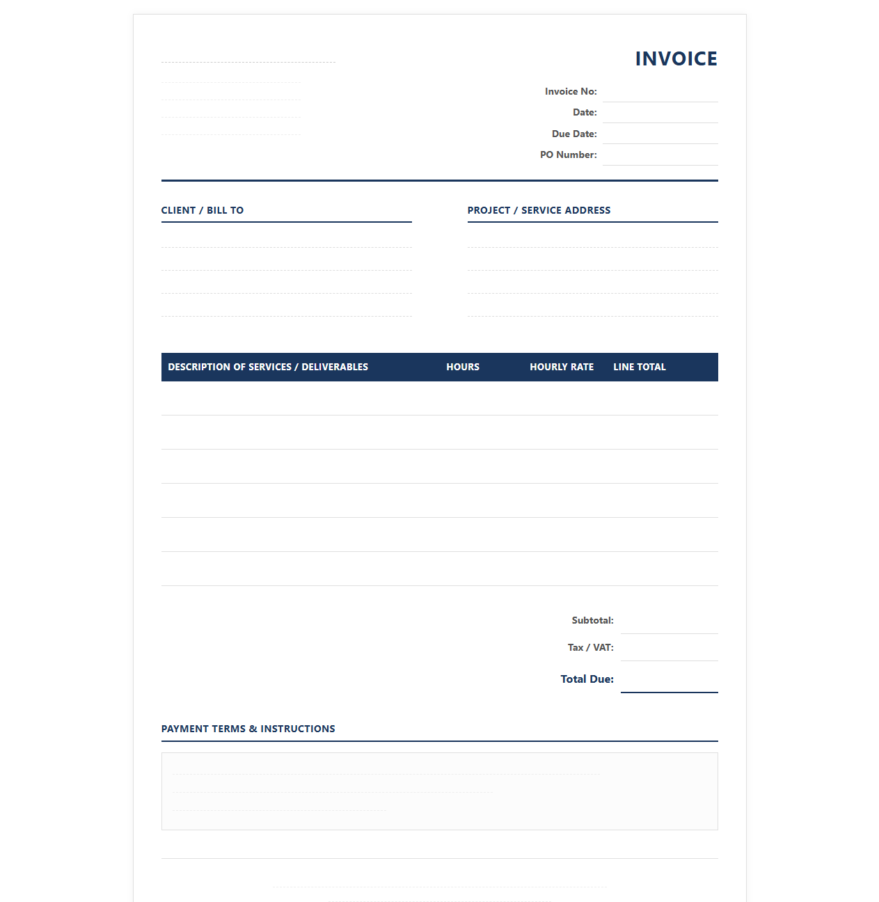 IT Consulting and Professional Services Invoice