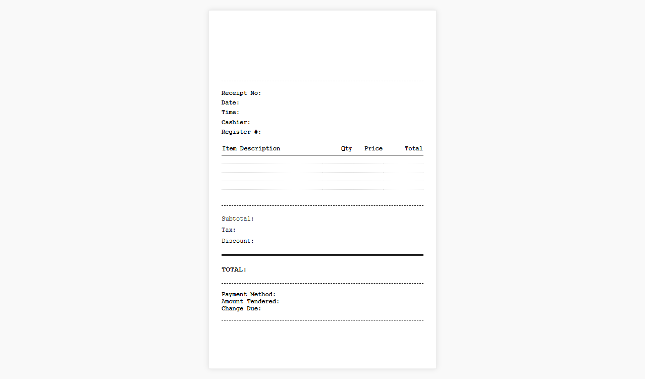 Itemized Retail Product Sales Receipt Template