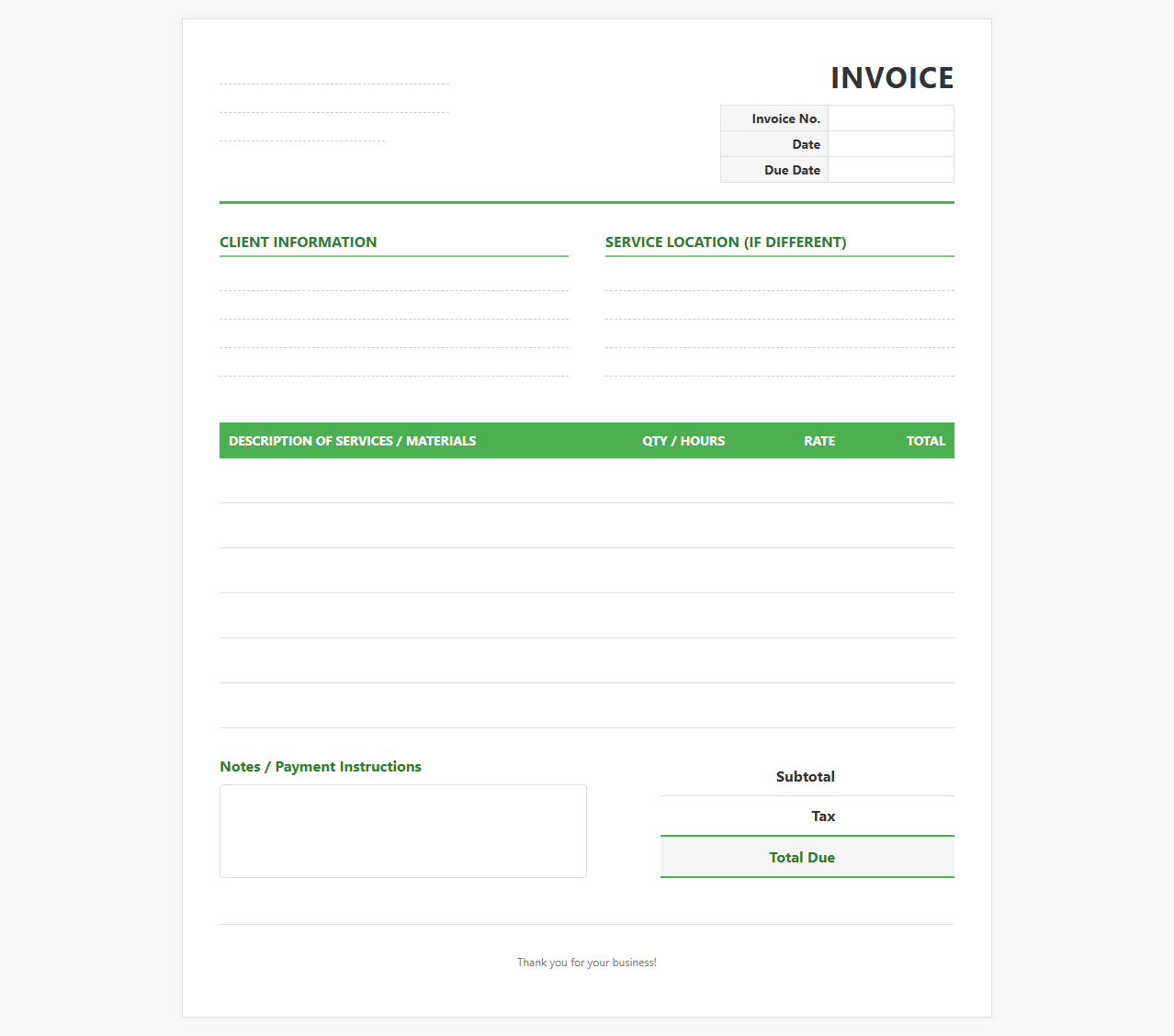 Lawn Care and Landscaping Invoice Sheet