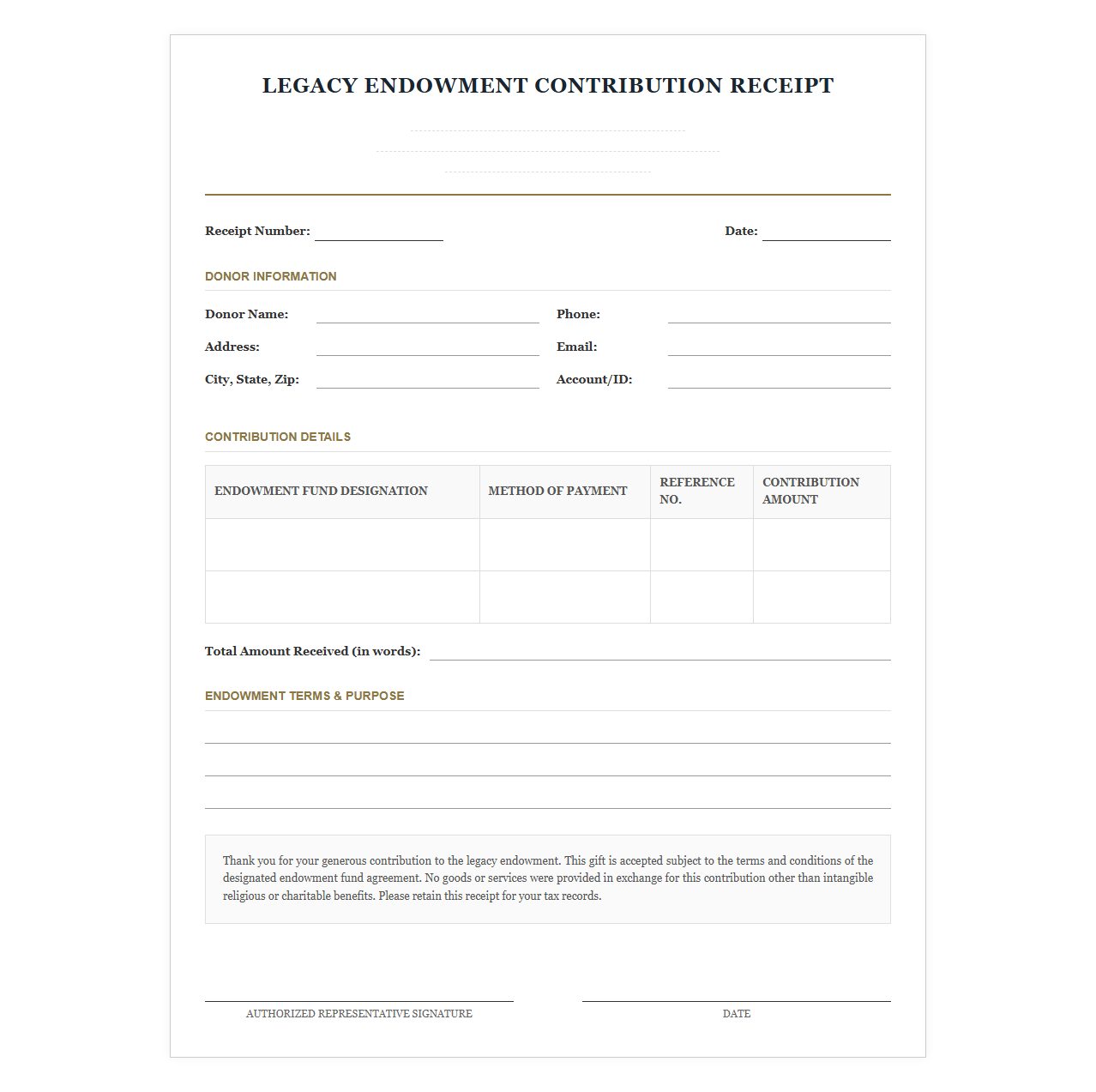Legacy Endowment Contribution Receipt