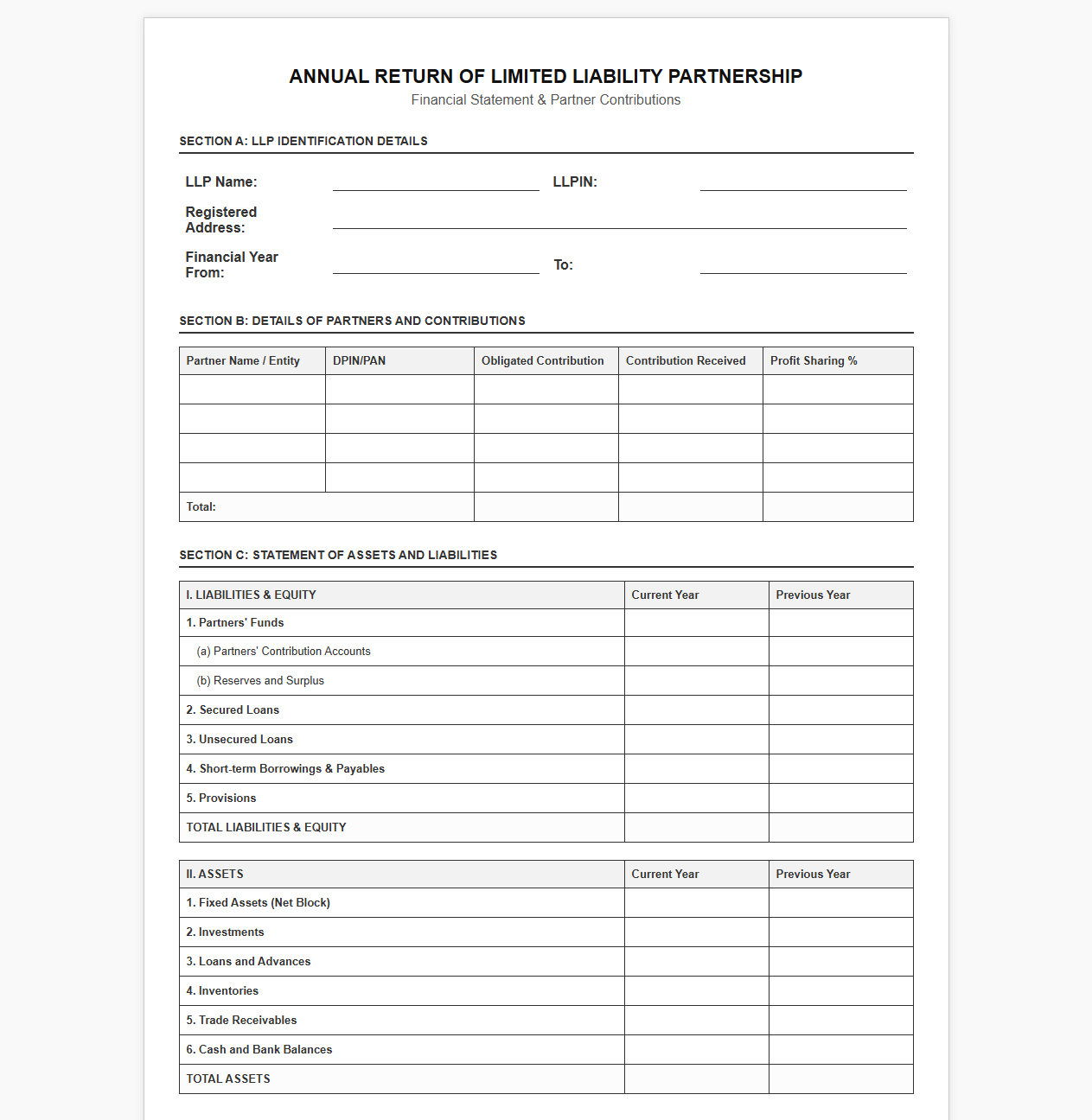 Limited Liability Partnership Financial Return Template