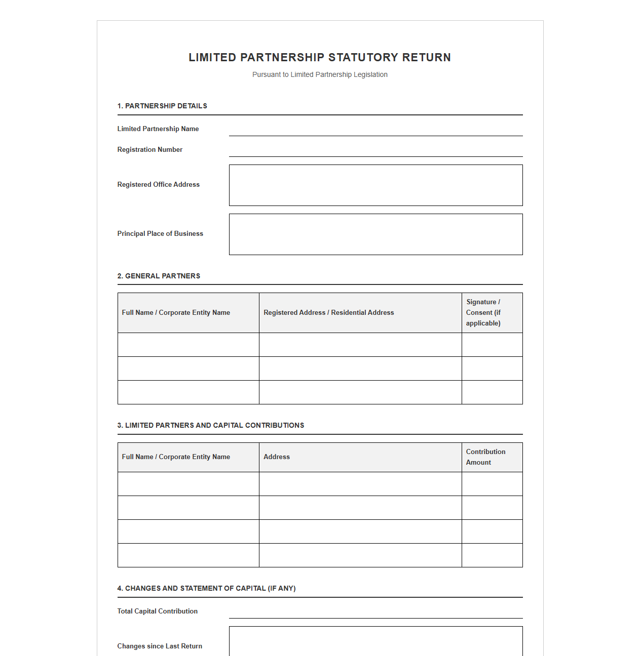 Limited Partnership Statutory Return Template
