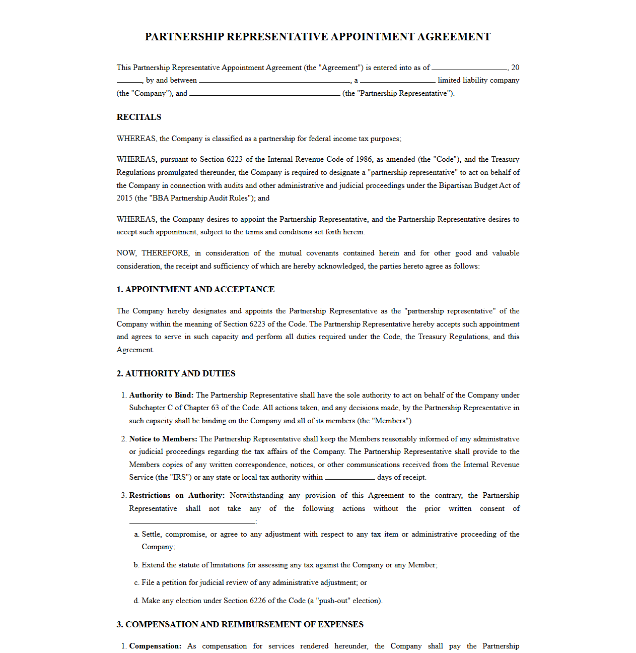 LLC Partnership Representative Appointment Contract