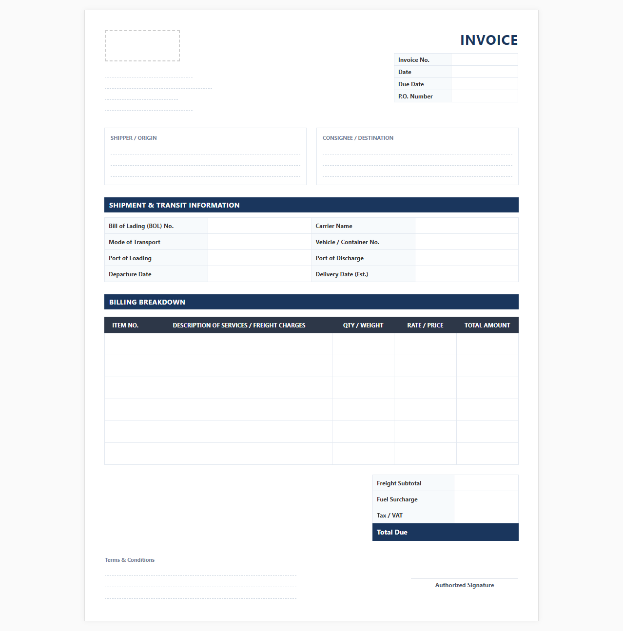 Logistics and Transport Billing Form