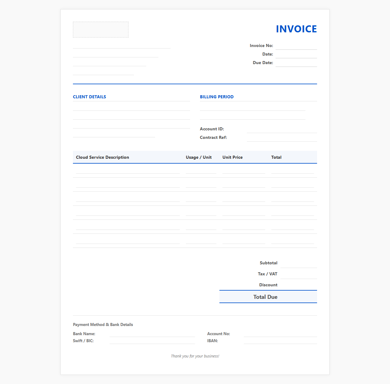 Managed Cloud Services Monthly Invoice Template