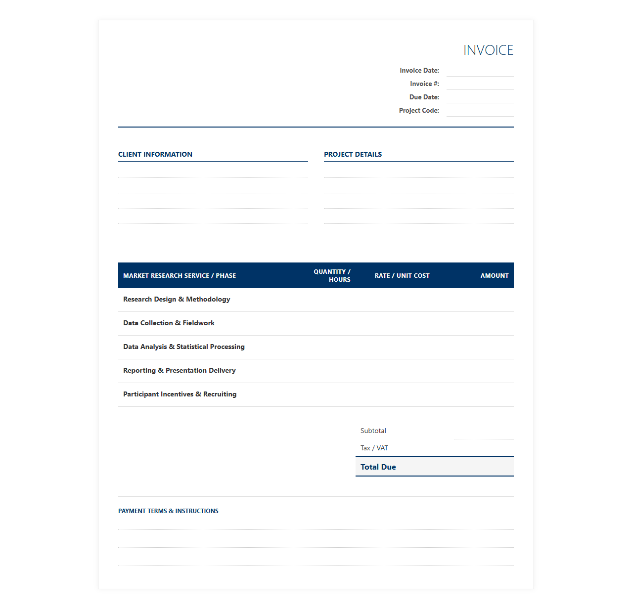 Market Research Project Billing Template