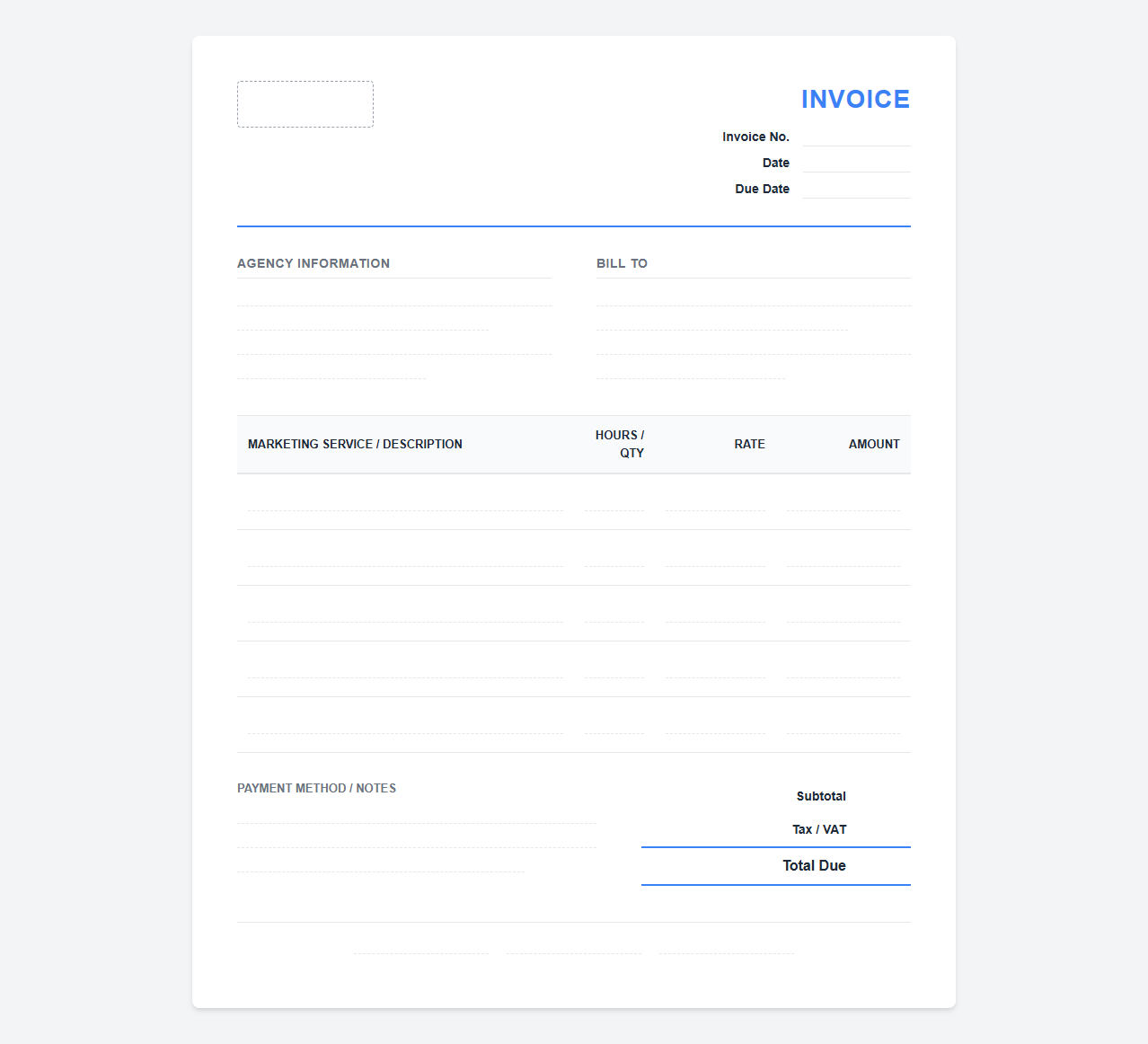 Marketing Agency Service Billing Template