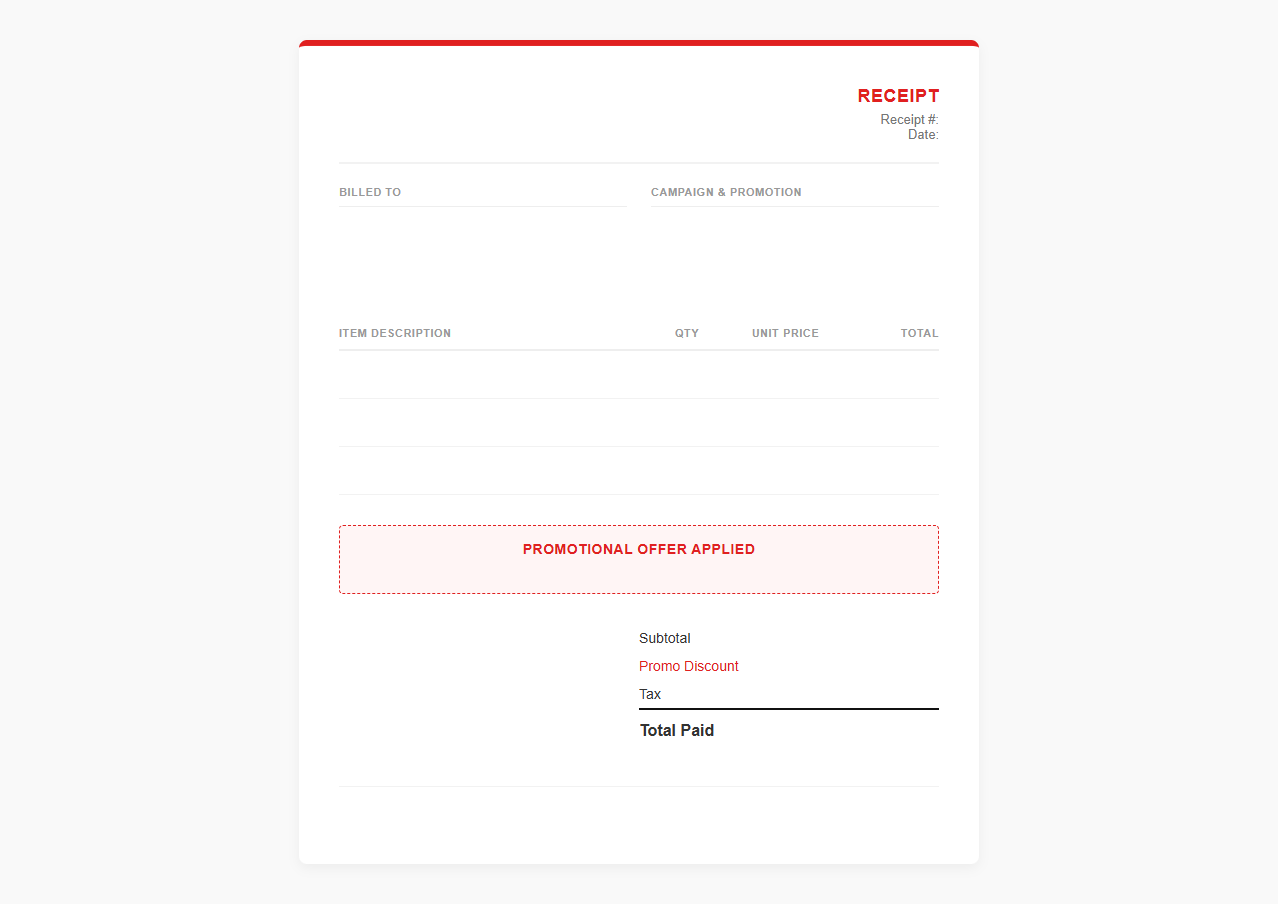 Marketing Campaign Purchase Receipt Template