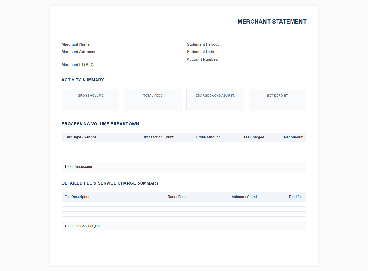 Merchant Account Invoice and Statement Template