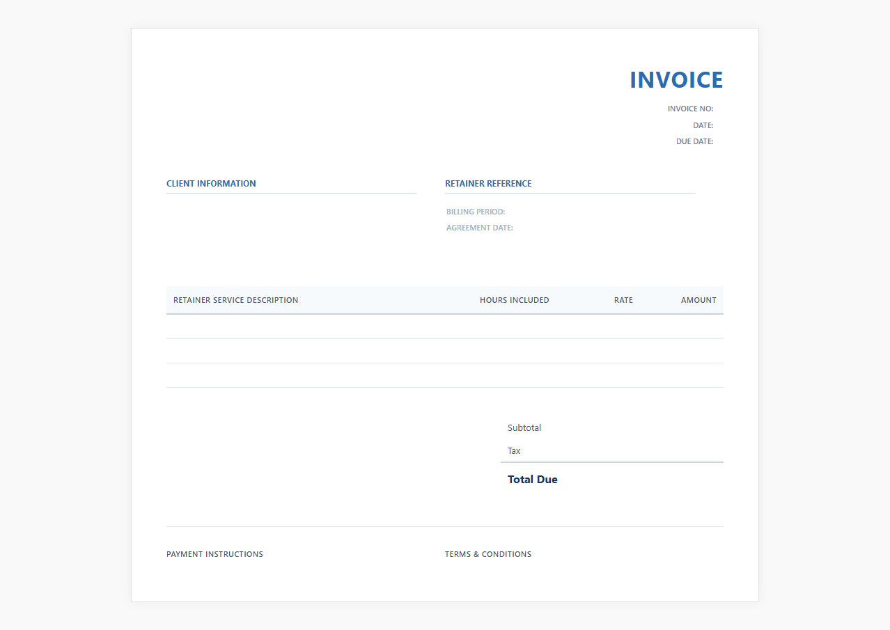 Monthly Retainer Invoice Template