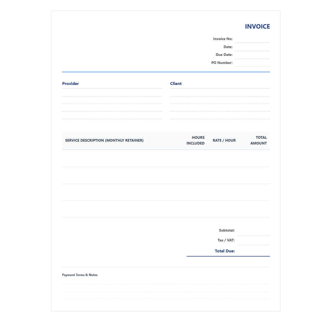 Monthly Retainer Invoice for Web Services