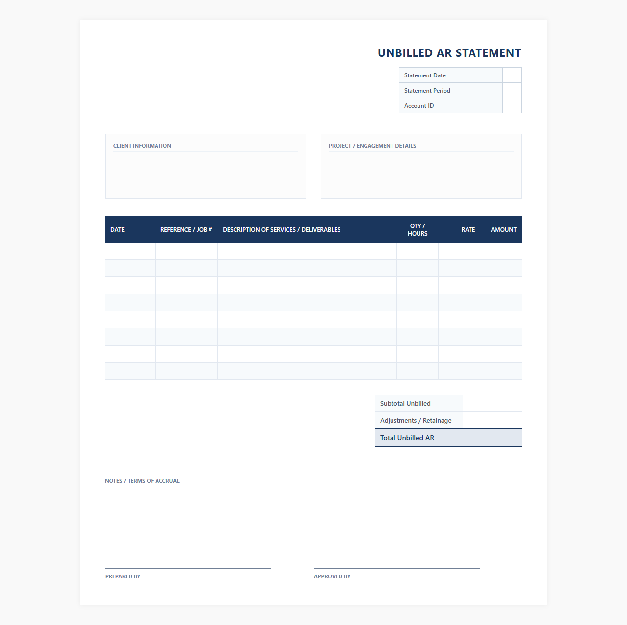 Monthly Unbilled Accounts Receivable Statement
