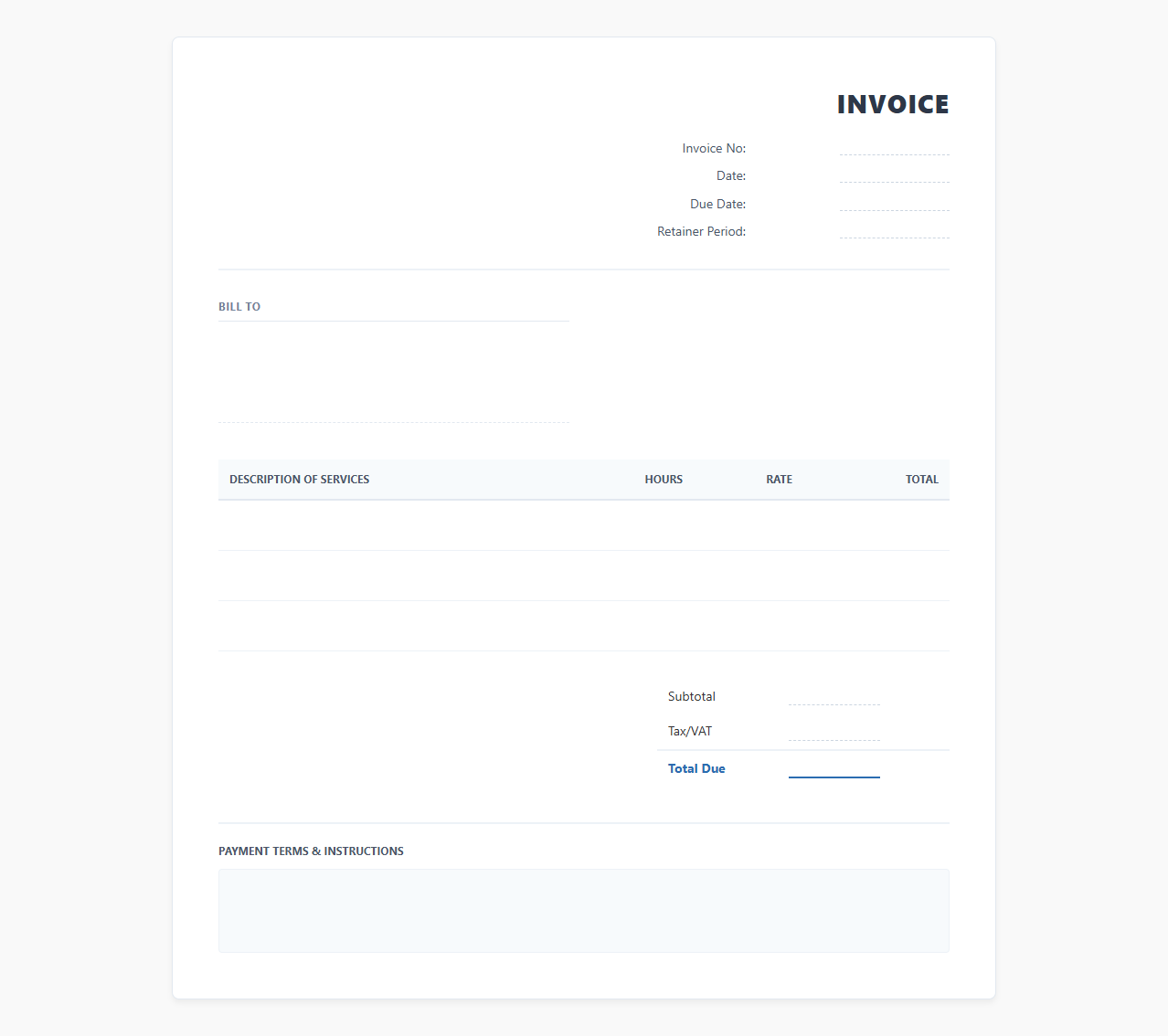 Monthly Virtual Assistant Retainer Invoice