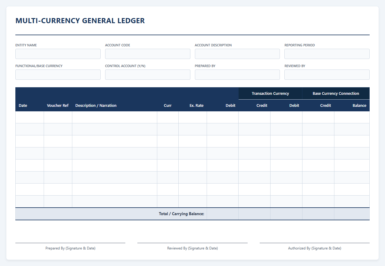 Multi Currency General Ledger Maintenance Template