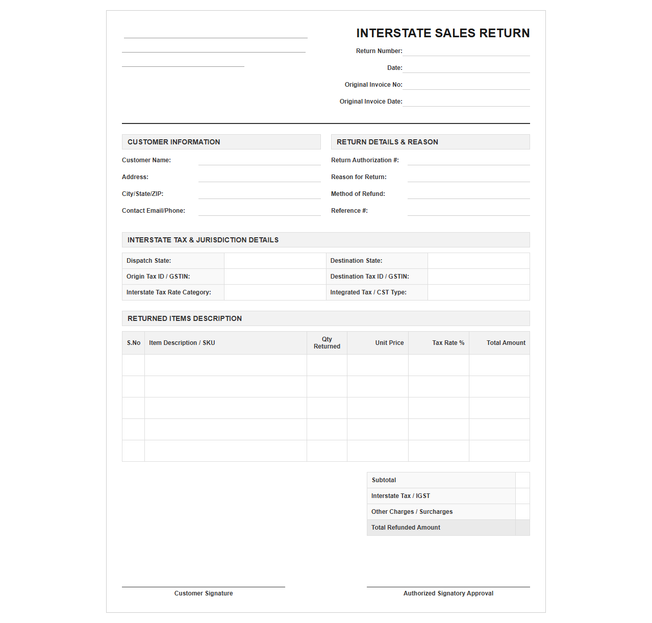 Multi State Sales Return Template