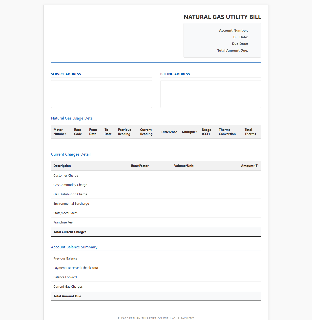 Natural Gas Utility Bill Template