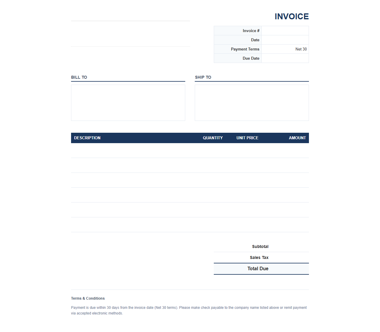 Net 30 Credit Sale Invoice Template