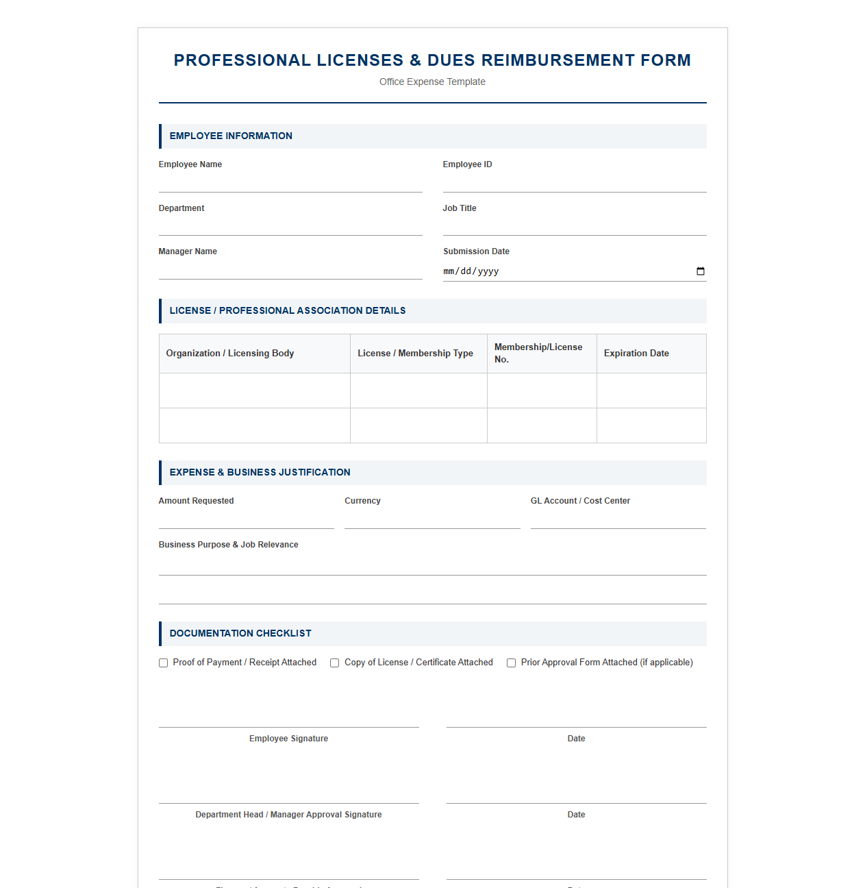 Office Professional Dues Reimbursement Form