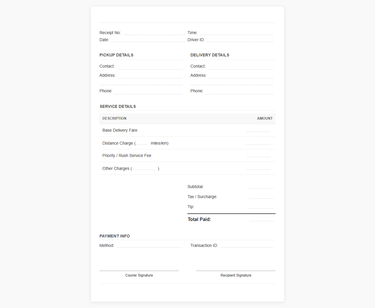 On-Demand Delivery Service Receipt
