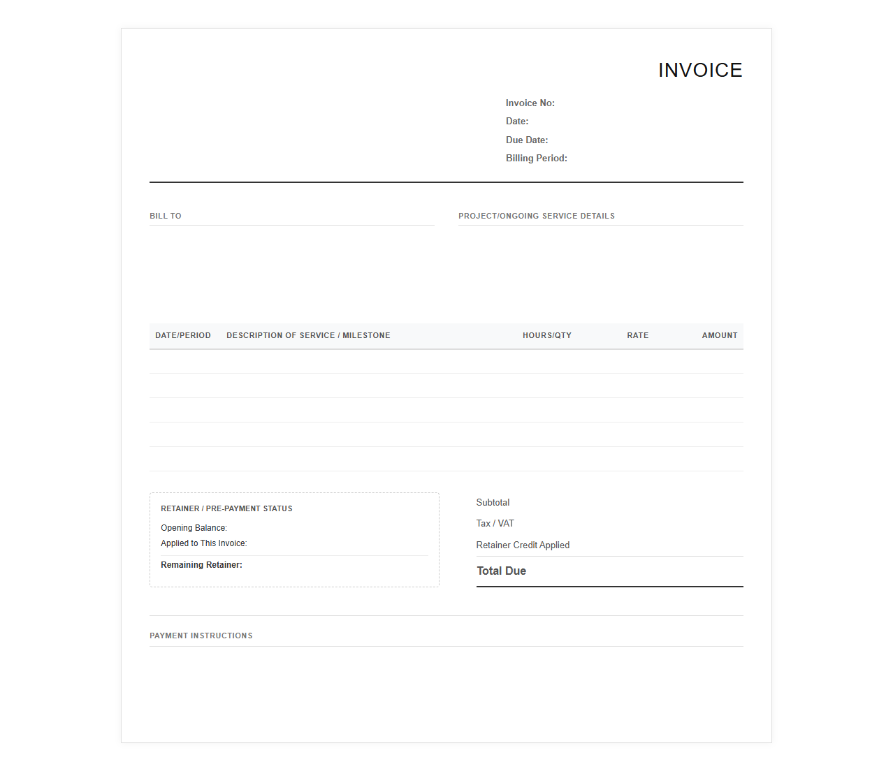 Ongoing Project and Service Invoice Template