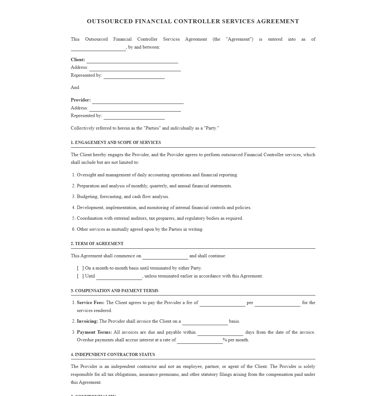 Outsourced Financial Controller Services Agreement