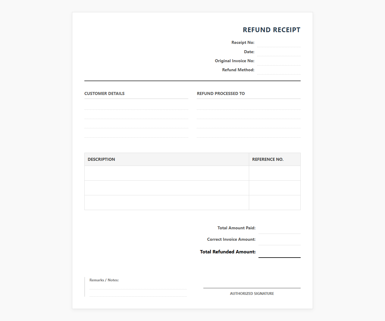 Overpaid Invoice Refund Receipt