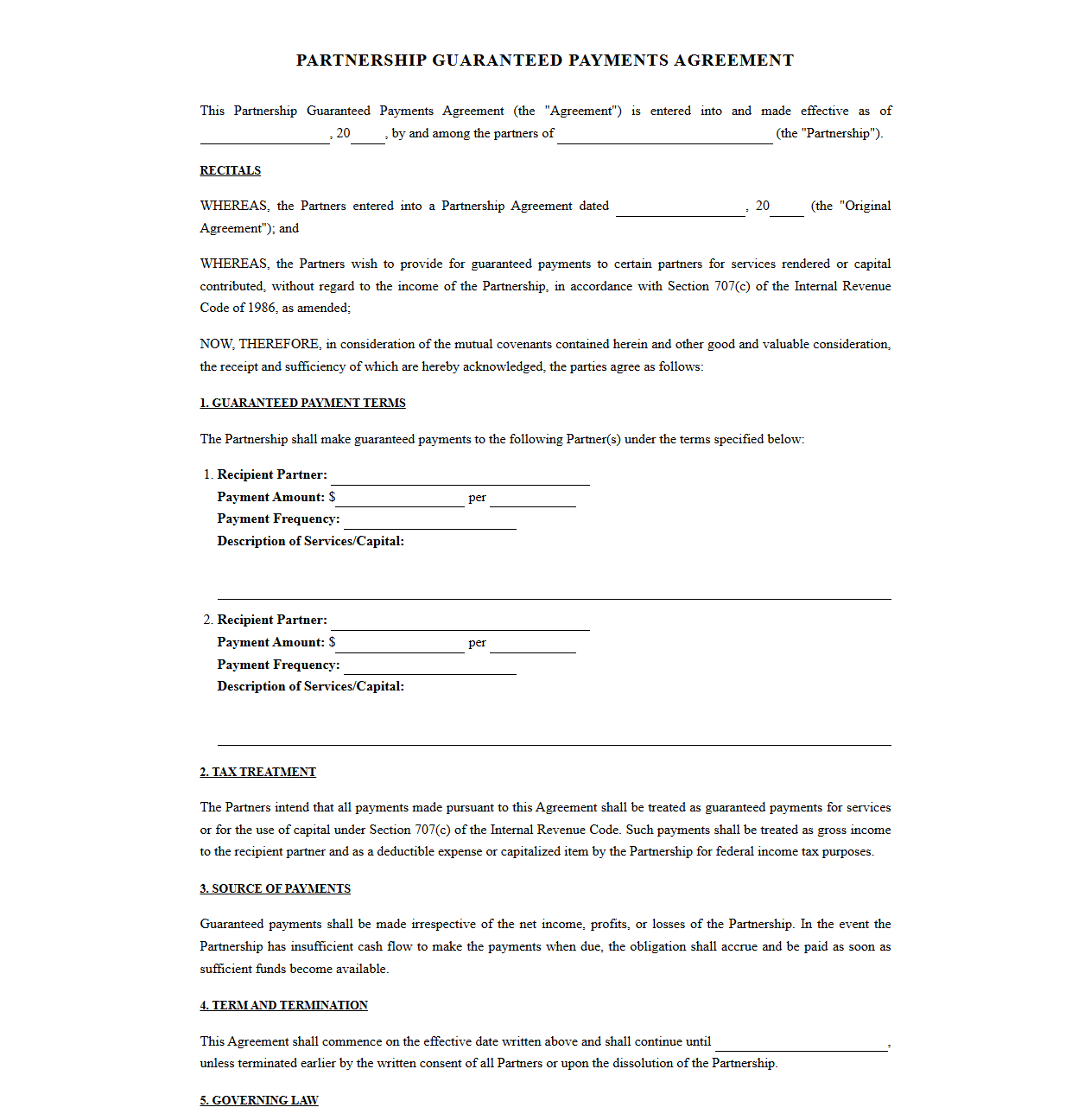 Partnership Guaranteed Payments Contract Template