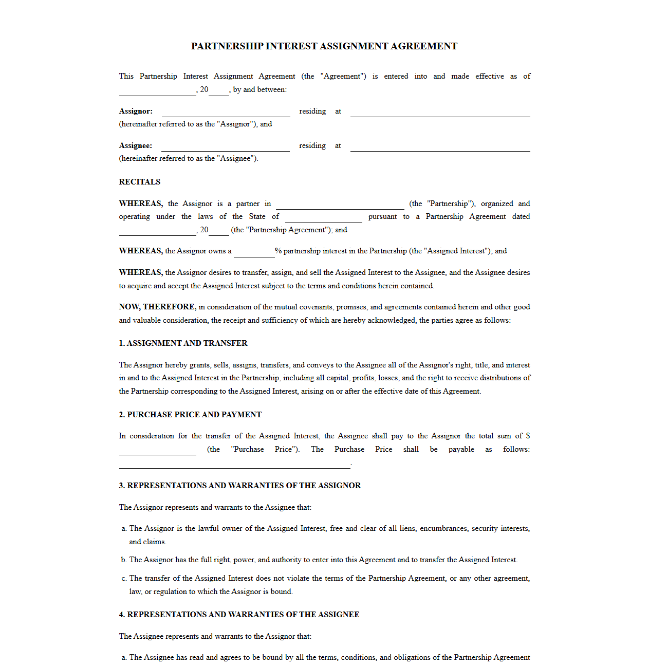 Partnership Interest Assignment Agreement