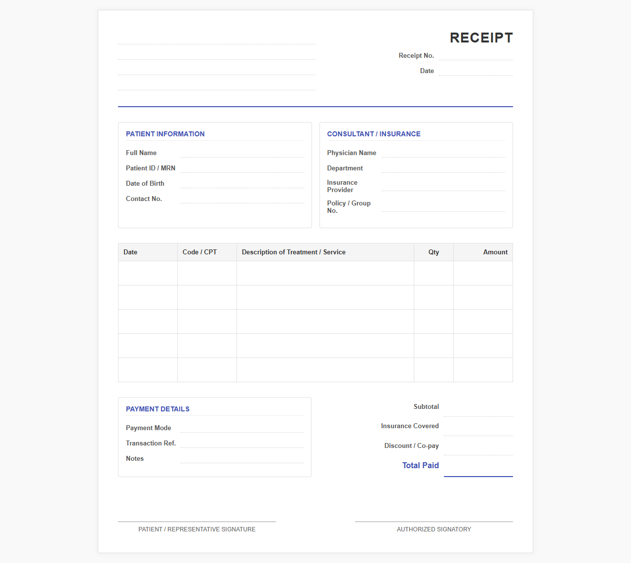 Patient Treatment and Services Receipt