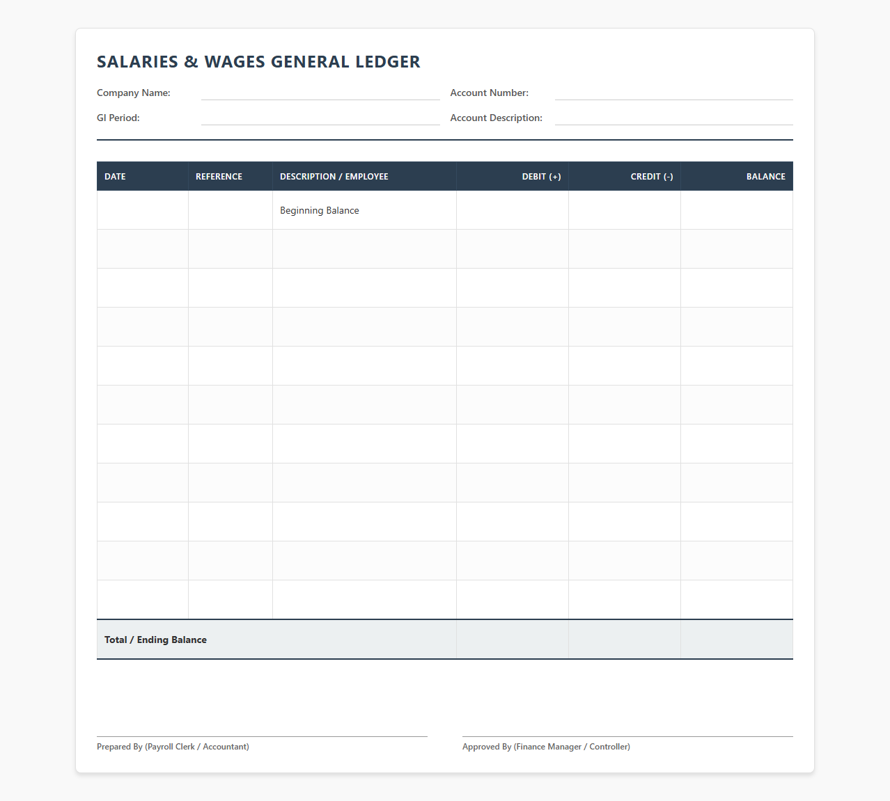 Payroll and Salaries General Ledger Template