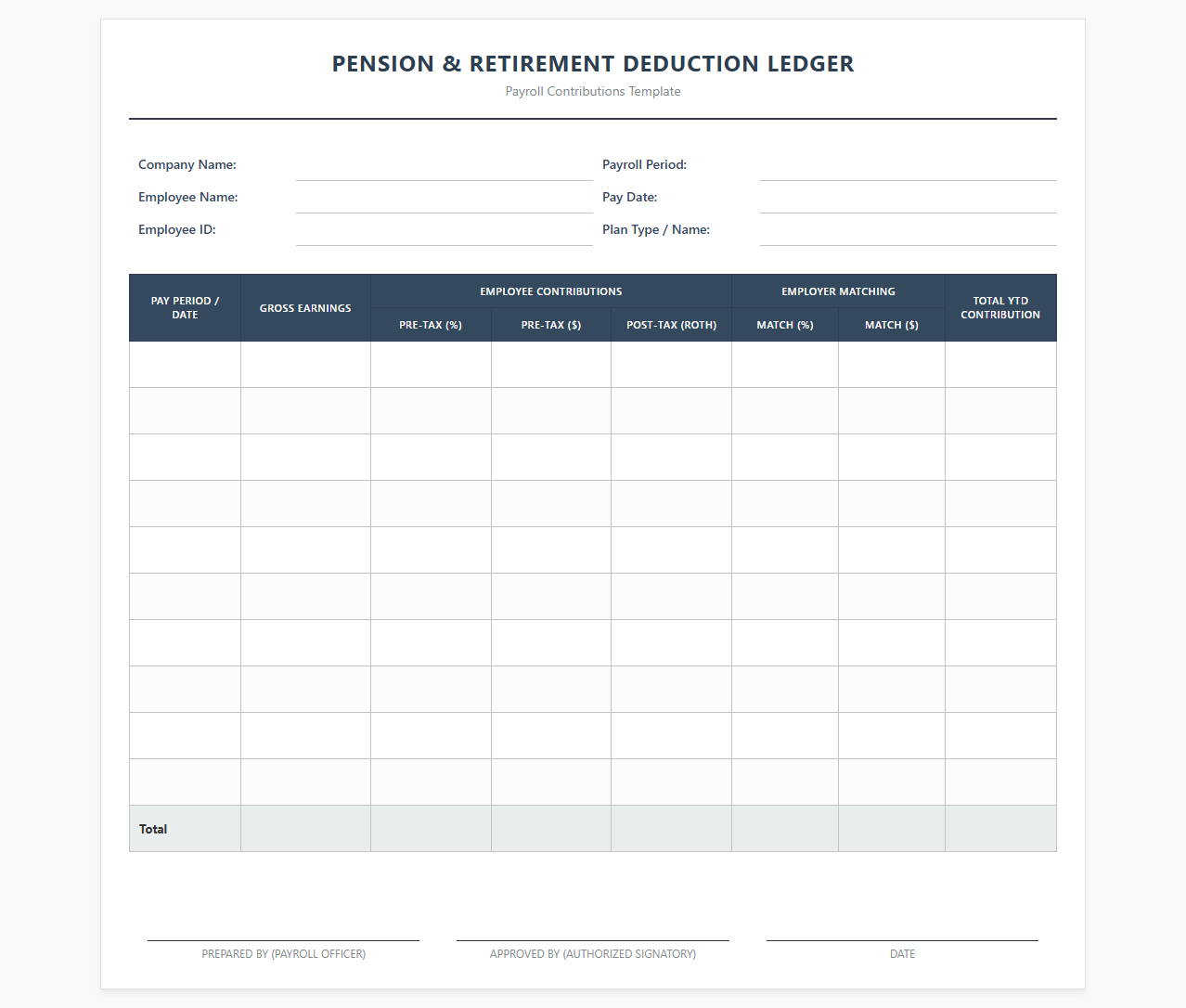 Pension and Retirement Deduction Ledger