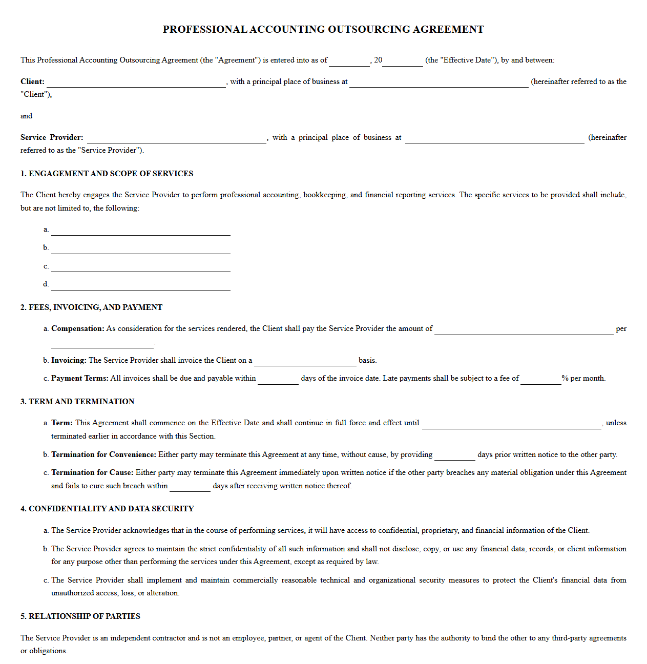 Professional Accounting Outsourcing Agreement