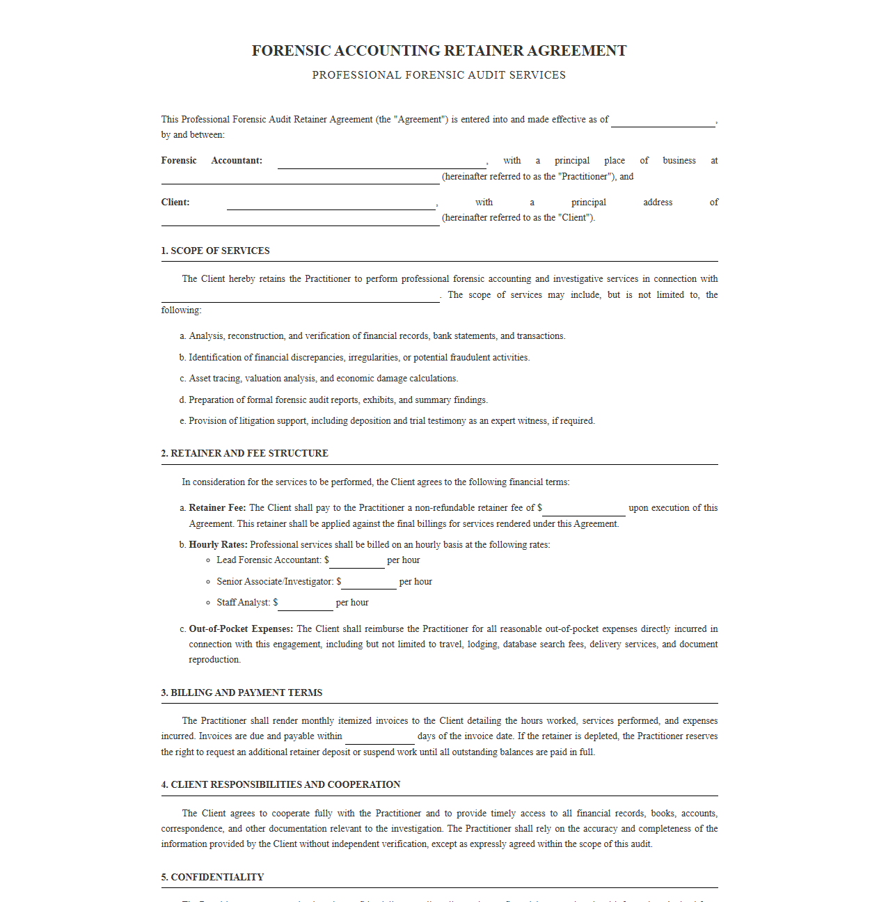 Professional Forensic Audit Retainer Agreement