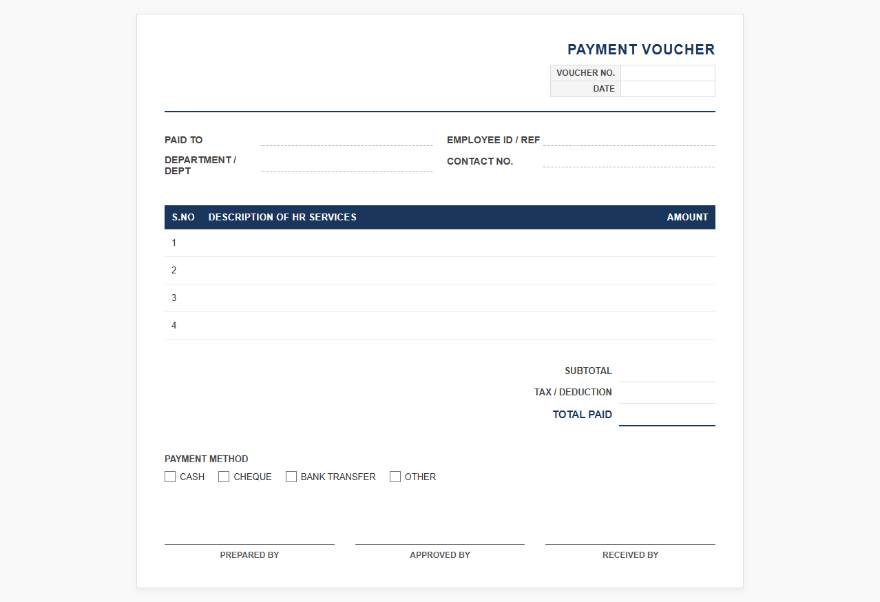 Professional HR Services Payment Voucher
