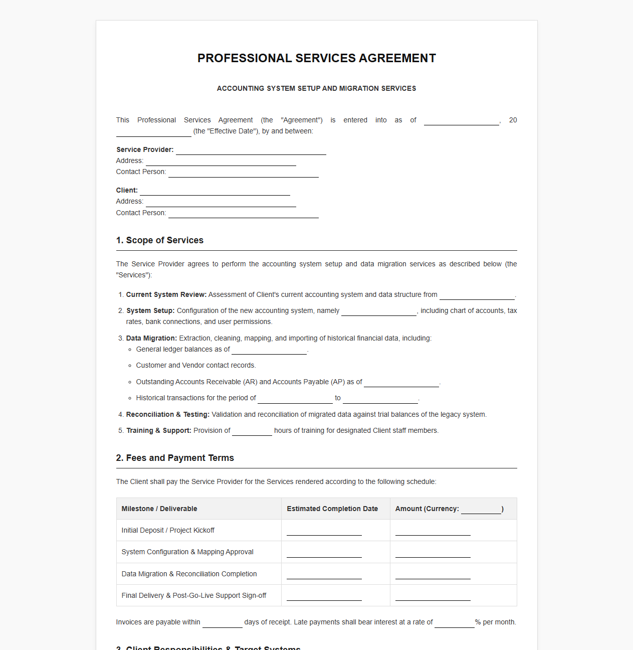 Professional Services Agreement for Accounting System Migration