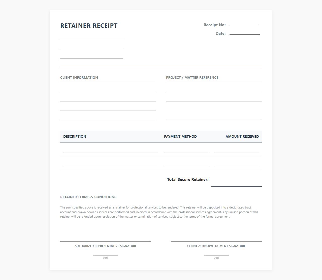 Professional Services Retainer Receipt