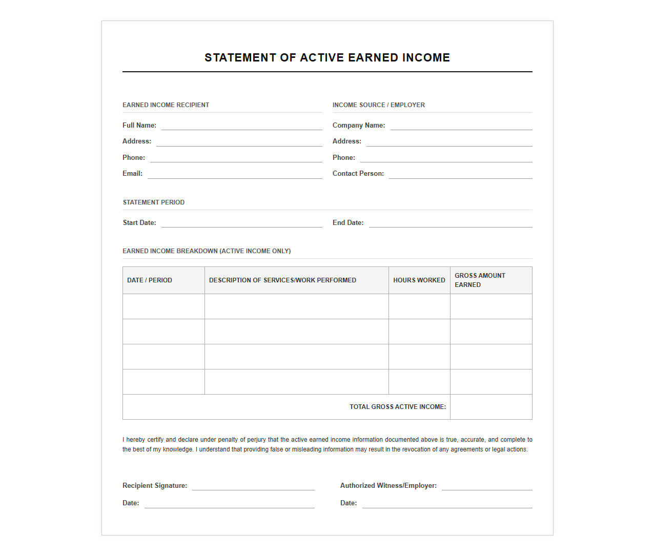 Proof of Earned Income Template