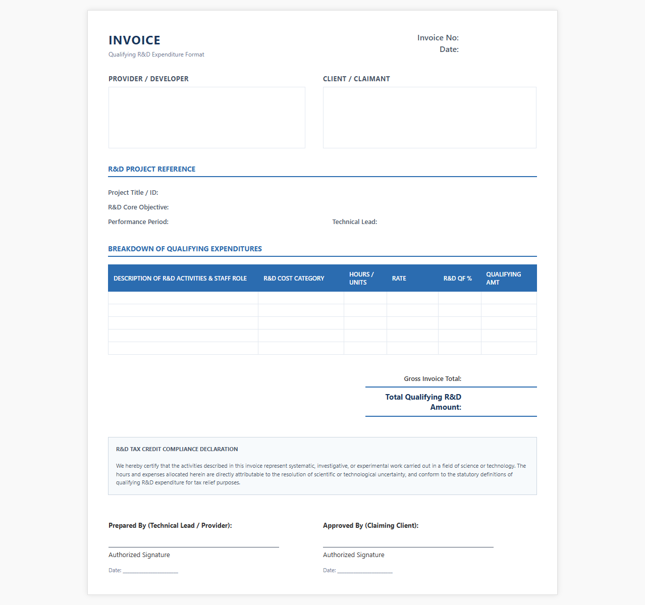 Qualifying R&D Expenditure Invoice Format