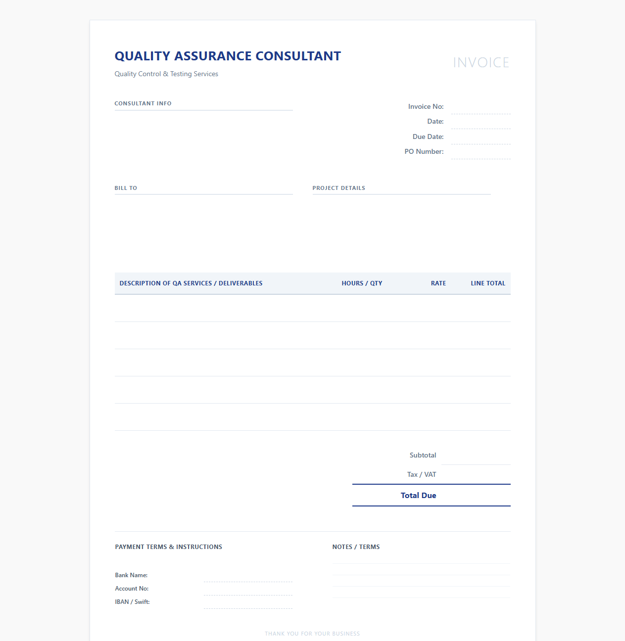 Quality Assurance Consultant Invoice Template