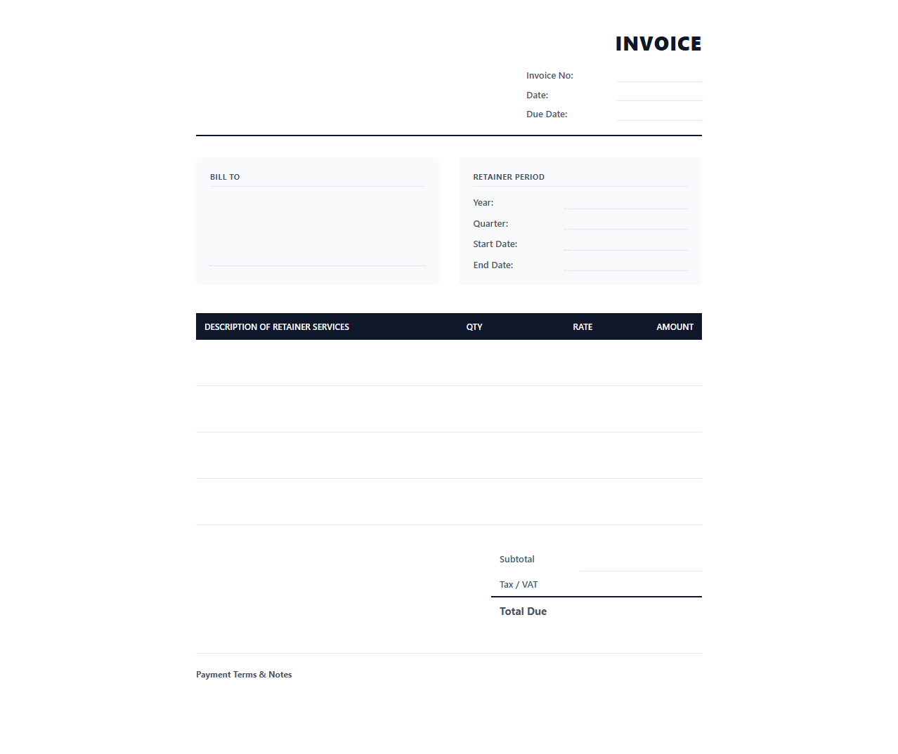 Quarterly Retainer Invoice Template