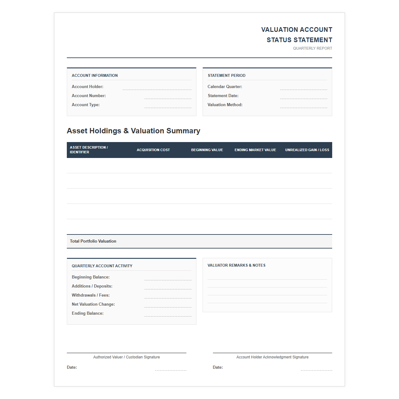 Quarterly Valuation Account Status Statement Form