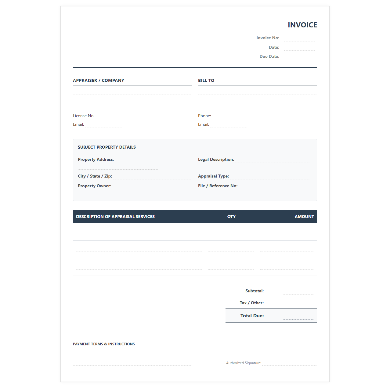 Real Estate Appraisal Invoice Template