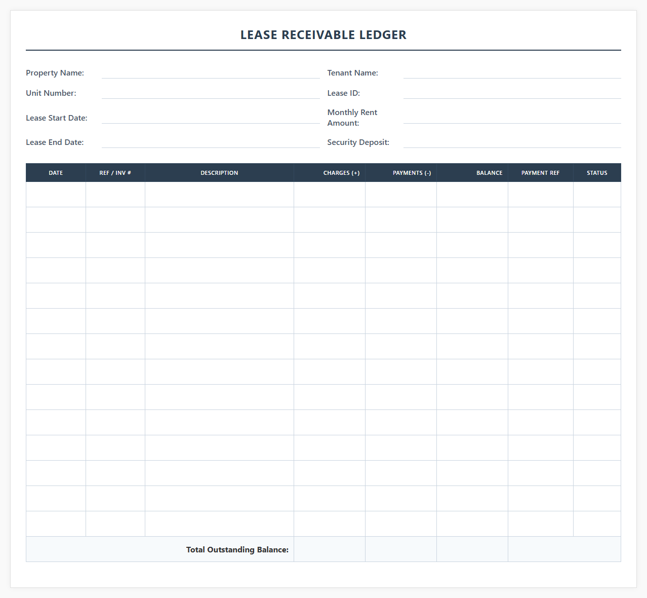 Real Estate Lease Receivable Ledger Spreadsheet